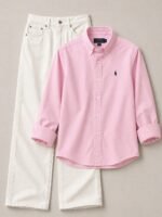 COMBO DEAL [ BABY PINK SHIRT AND OFF WHITE SEMI BAGGY PENT ]
