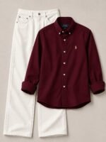 COMBO DEAL [ MARRON SHIRT AND OFF WHITE SEMI BAGGY PENT ]