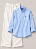 COMBO DEAL [ SKY BLUE SHIRT AND OFF WHITE SEMI BAGGY PENT ]