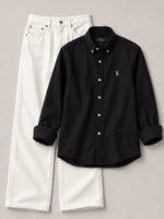COMBO DEAL [ BLACK SHIRT AND OFF WHITE SEMI BAGGY PENT ]