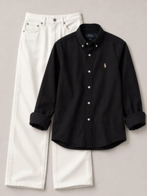 COMBO DEAL [ BLACK SHIRT AND OFF WHITE SEMI BAGGY PENT ]