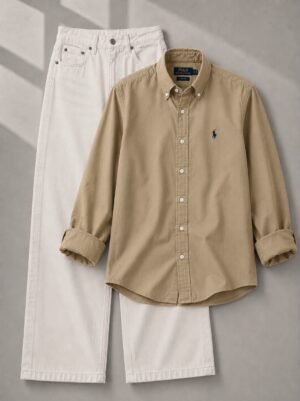 COMBO DEAL [ BAIGE SHIRT AND OFF WHITE SEMI BAGGY PENT ]
