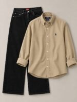 COMBO DEAL [ BAIGE SHIRT AND BLACK SEMI BAGGY PENT ]