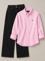 COMBO DEAL [ BABY PINK SHIRT AND BLACK SEMI BAGGY PENT ]