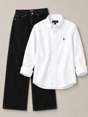 COMBO DEAL [WHITE SHIRT AND BLACK SEMI BAGGY PENT ]